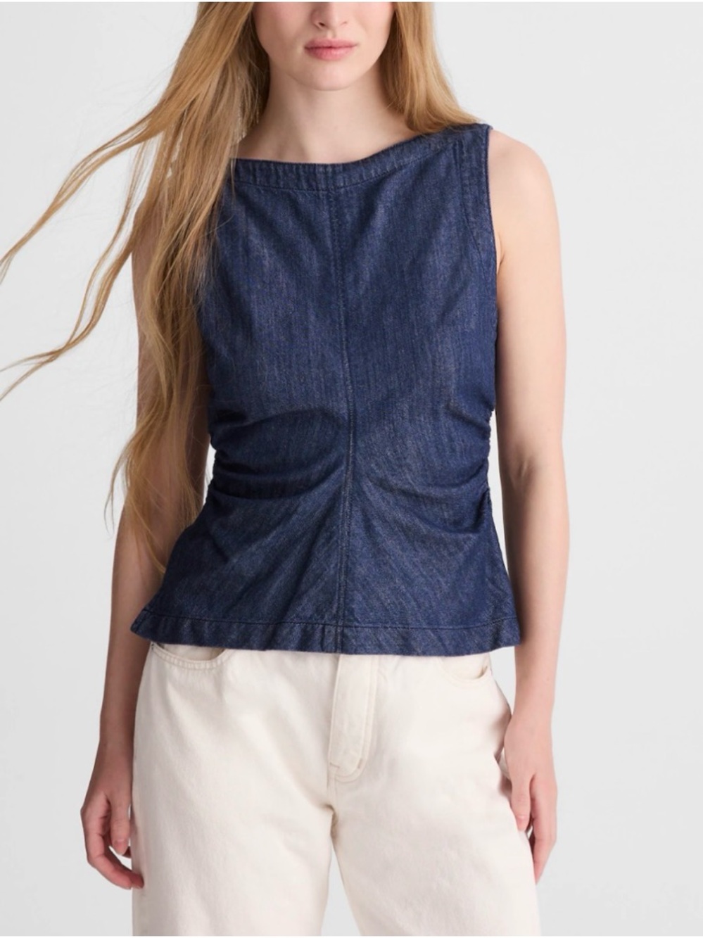 NWT Madewell Women's Blue Denim Tank Top Sleeveless Zip Back Boat Neck Size 2
